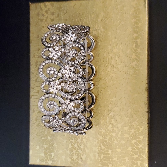 Wide Elastic Rhinestone Bracelet: Bridal Formal Special Occasion Competi… - Picture 2 of 4